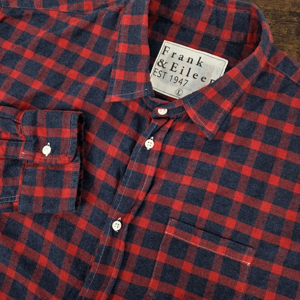 Frank‎ & Eileen Luke Flannel Shirt Red Blue Plaid Button Down Casual Size Large